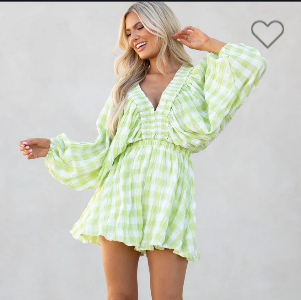 Red Dress Boutique Light Green Gingham Romper
